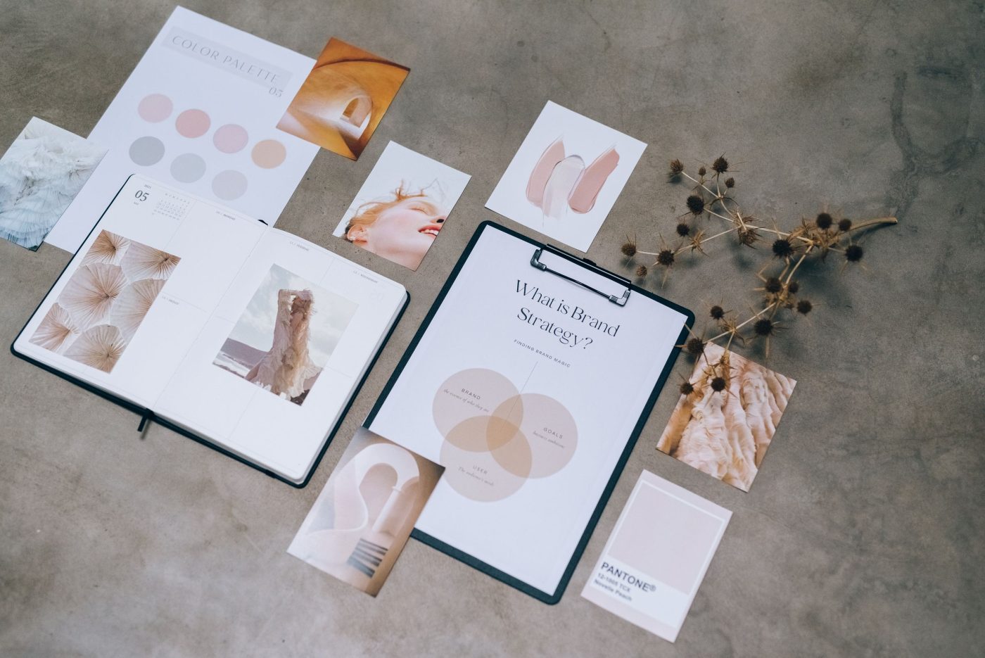 Printed brand strategy and design boards