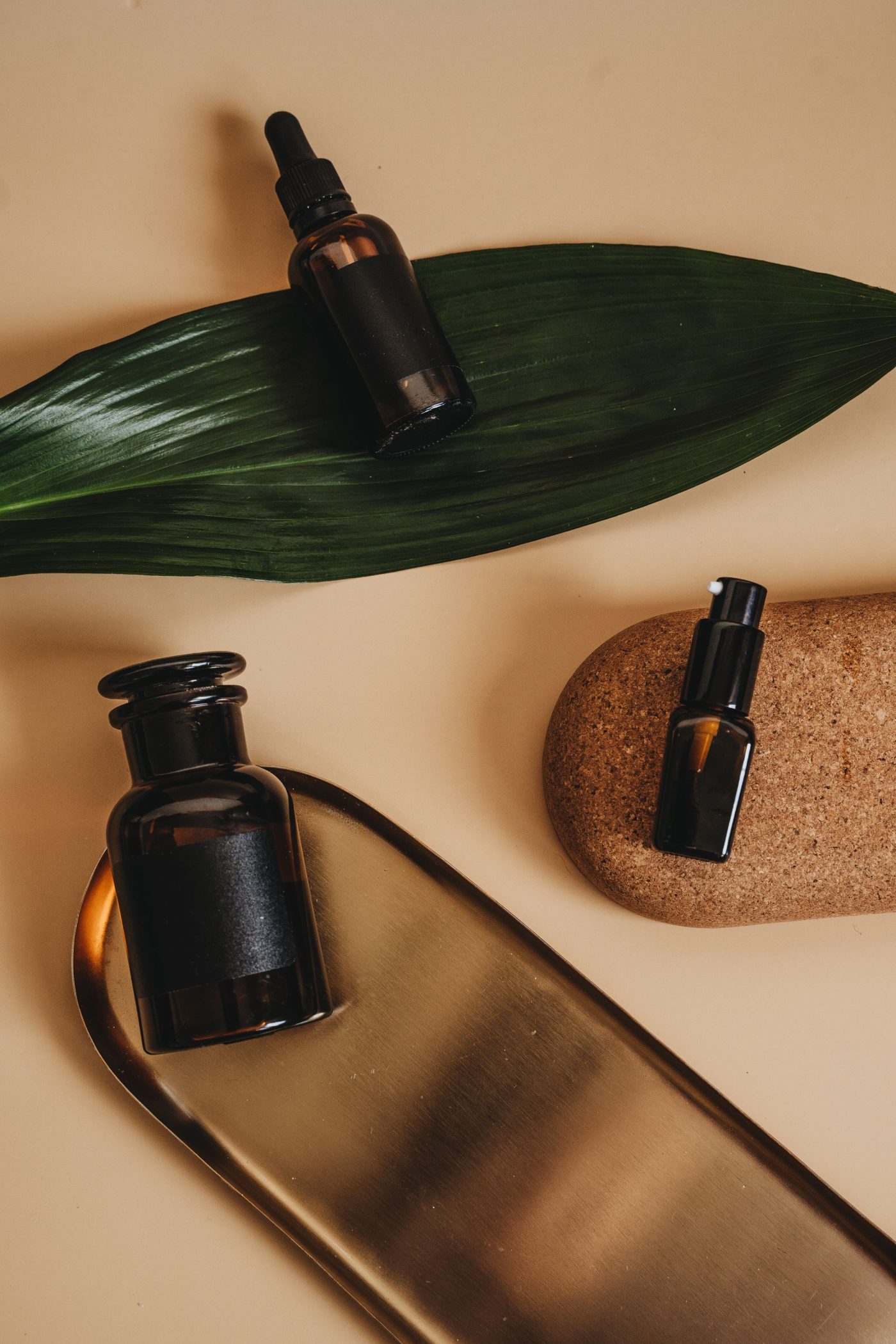 Flat lay of cosmetic product packaging