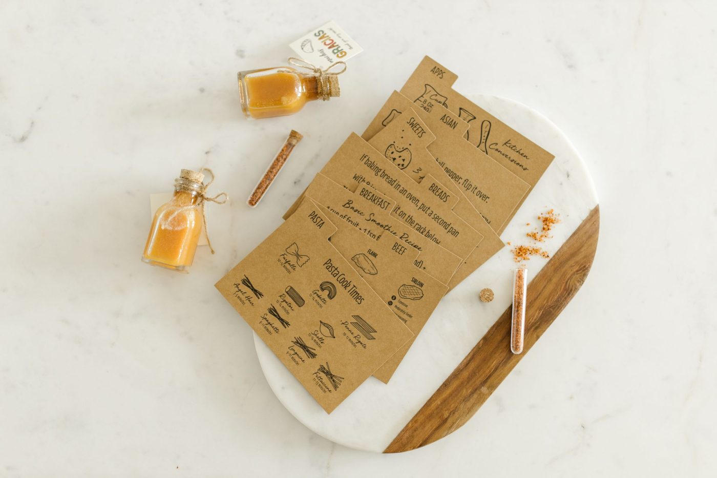 Close-up of kraft paper product labels